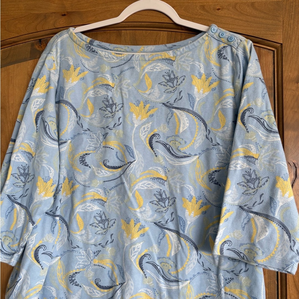 Floral Patterned Blue and Yellow Top Plus size